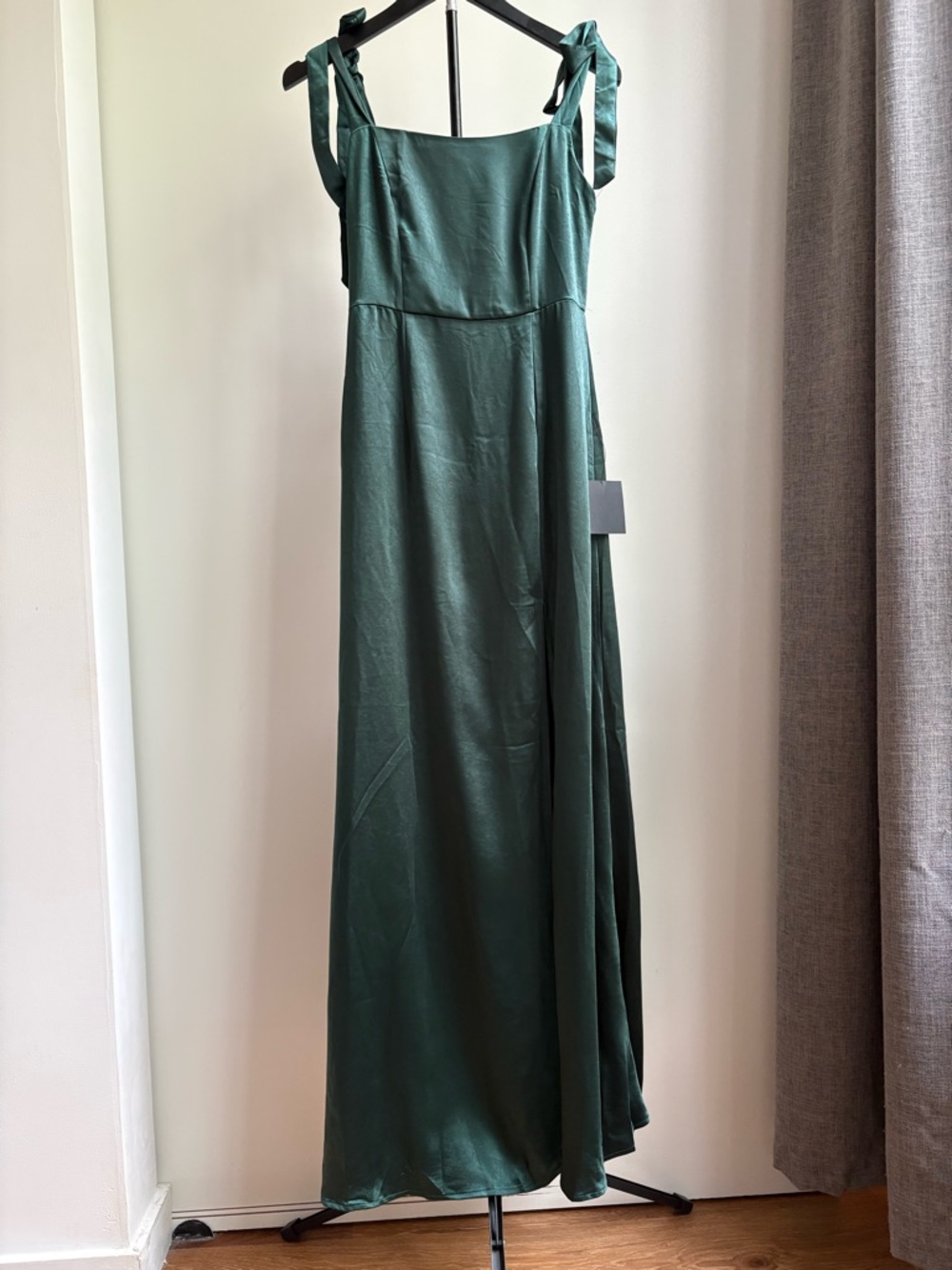 Lulu's Deep Green Satin Tie-Strap Maxi Dress